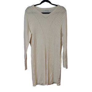Merino viscose cashmere blend sweater dress V-neck AVENTURA cream long sleeve Lg